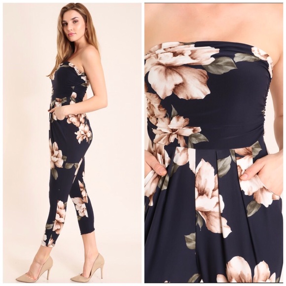 Navy Floral Jumpsuit - Picture 4 of 4